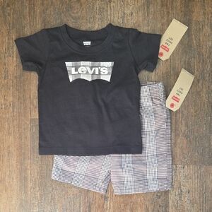 Levi's Black Tee and Checkered Shorts Set